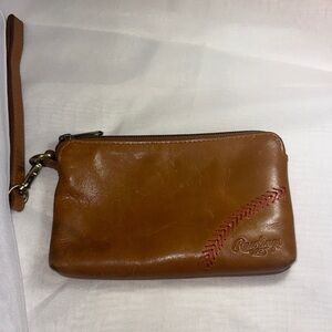 Rawlings Brown Leather Wristlet with Red Stitching